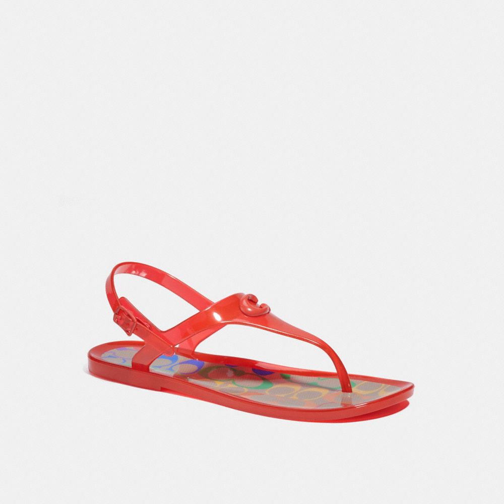 COACH®,NATALEE JELLY SANDAL,Red Orange,Front View