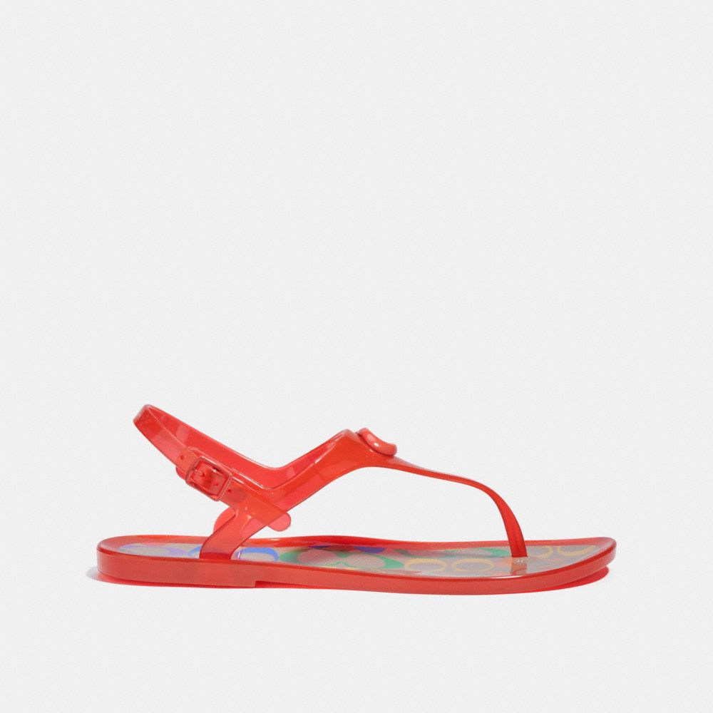 COACH®,NATALEE JELLY SANDAL,Red Orange,Angle View