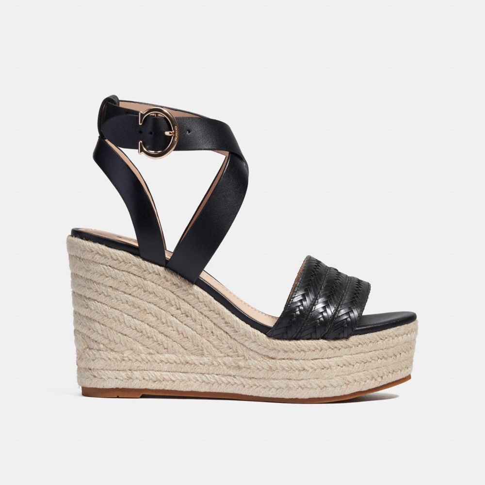 COACH®,ISABELA WEDGE,Leather,Black,Angle View