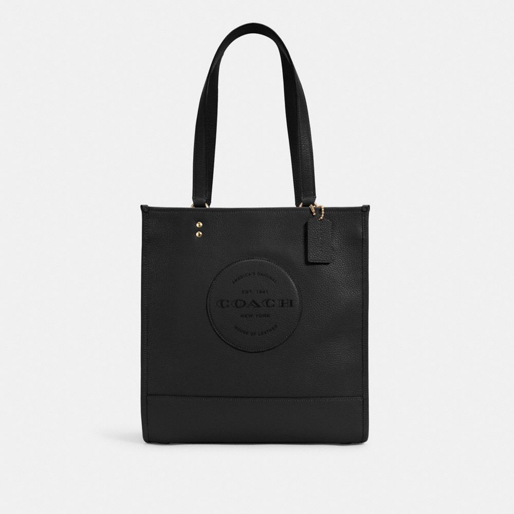 COACH®,DEMPSEY TOTE WITH PATCH,Leather,Large,Gold/Black,Front View