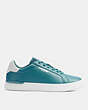 COACH®,CLIP LOW TOP SNEAKER,Leather,Chalk Ocean,Angle View