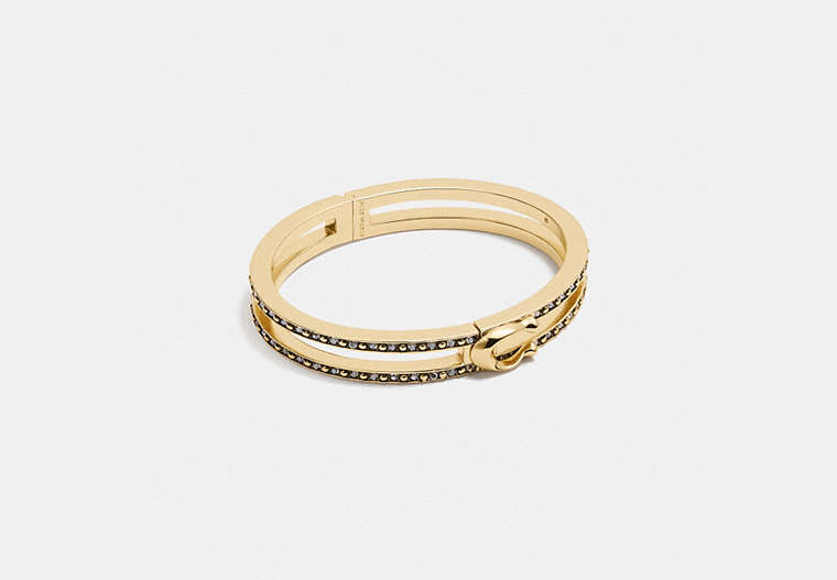 COACH®,DOUBLE ROW PAVE SIGNATURE HINGED BANGLE,Plated Brass,Gold,Front View