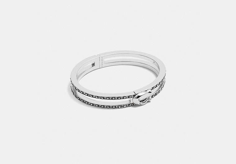 COACH®,DOUBLE ROW PAVE SIGNATURE HINGED BANGLE,Plated Brass,Silver,Front View