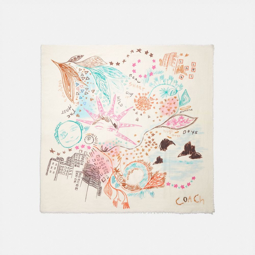 Embroidered Dream Doodle Print Oversized Square Scarf