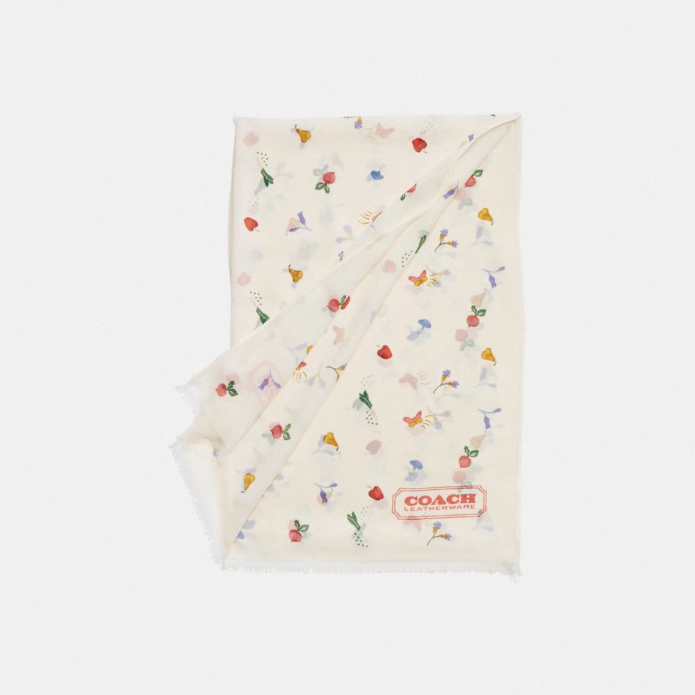 Garden Print Silk Oblong Scarf