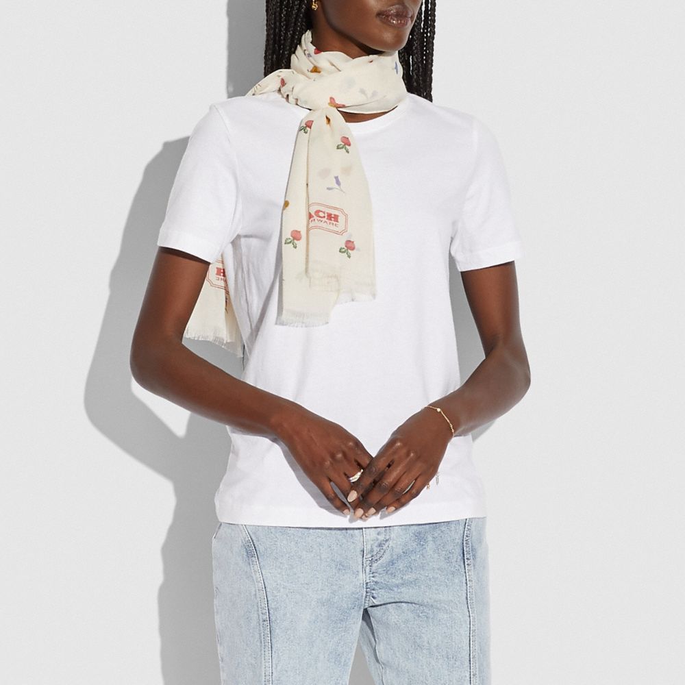 Garden Print Silk Oblong Scarf