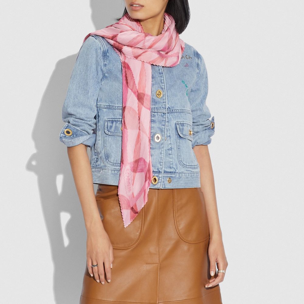 COACH®,プリーテッド ドリーミー リボン プリント オーバーサイズド ダイヤモンド スカーフ,