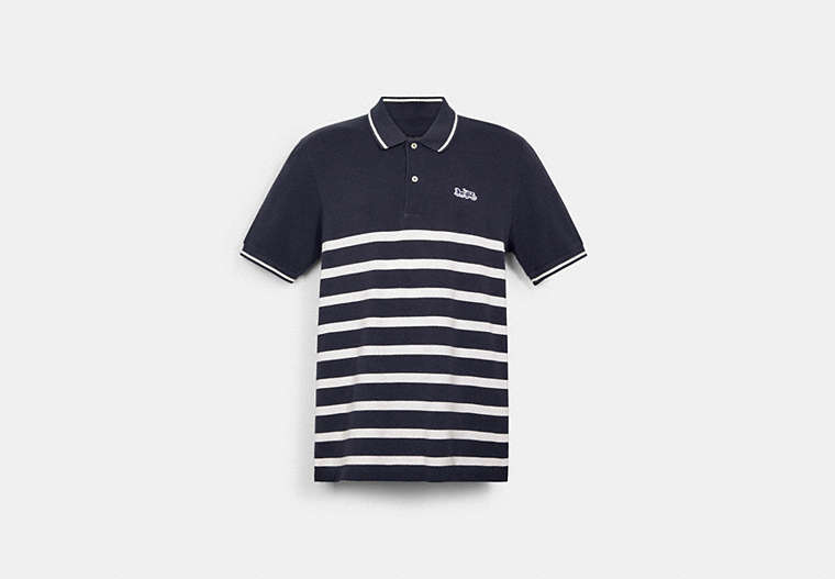 COACH®,STRIPED PIQUE POLO,n/a,Midnight Navy,Front View