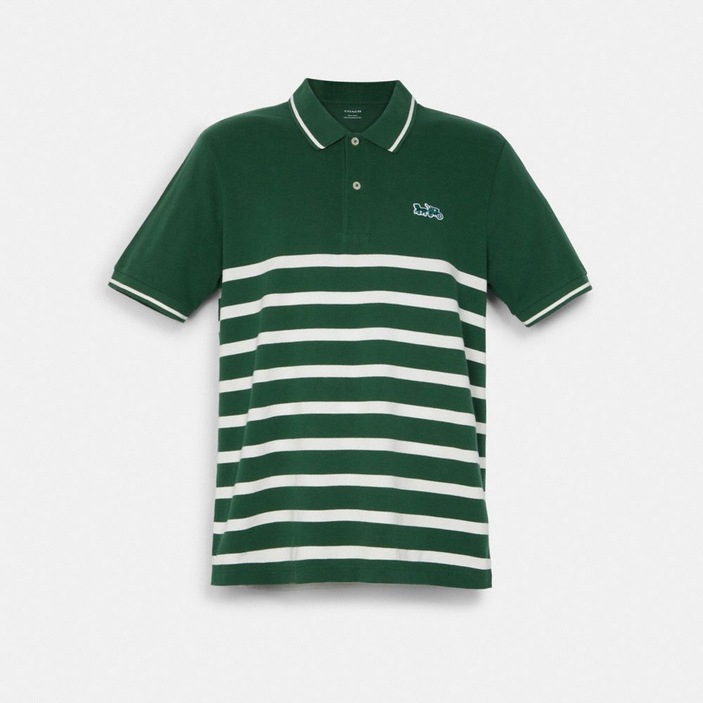 COACH®,STRIPED PIQUE POLO,n/a,Verdant Green,Front View