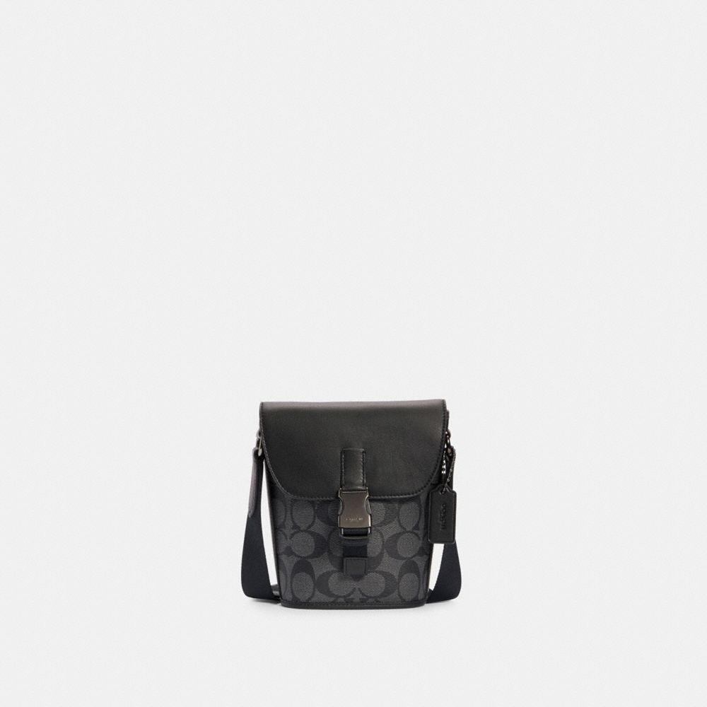 COACH®,TRACK SMALL FLAP CROSSBODY IN SIGNATURE CANVAS,Small,Gunmetal/Charcoal,Front View
