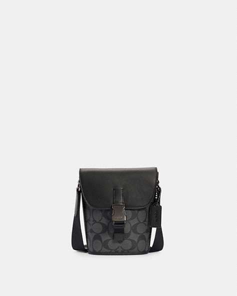 COACH®,TRACK SMALL FLAP CROSSBODY IN SIGNATURE CANVAS,pvc,Small,Gunmetal/Charcoal,Front View