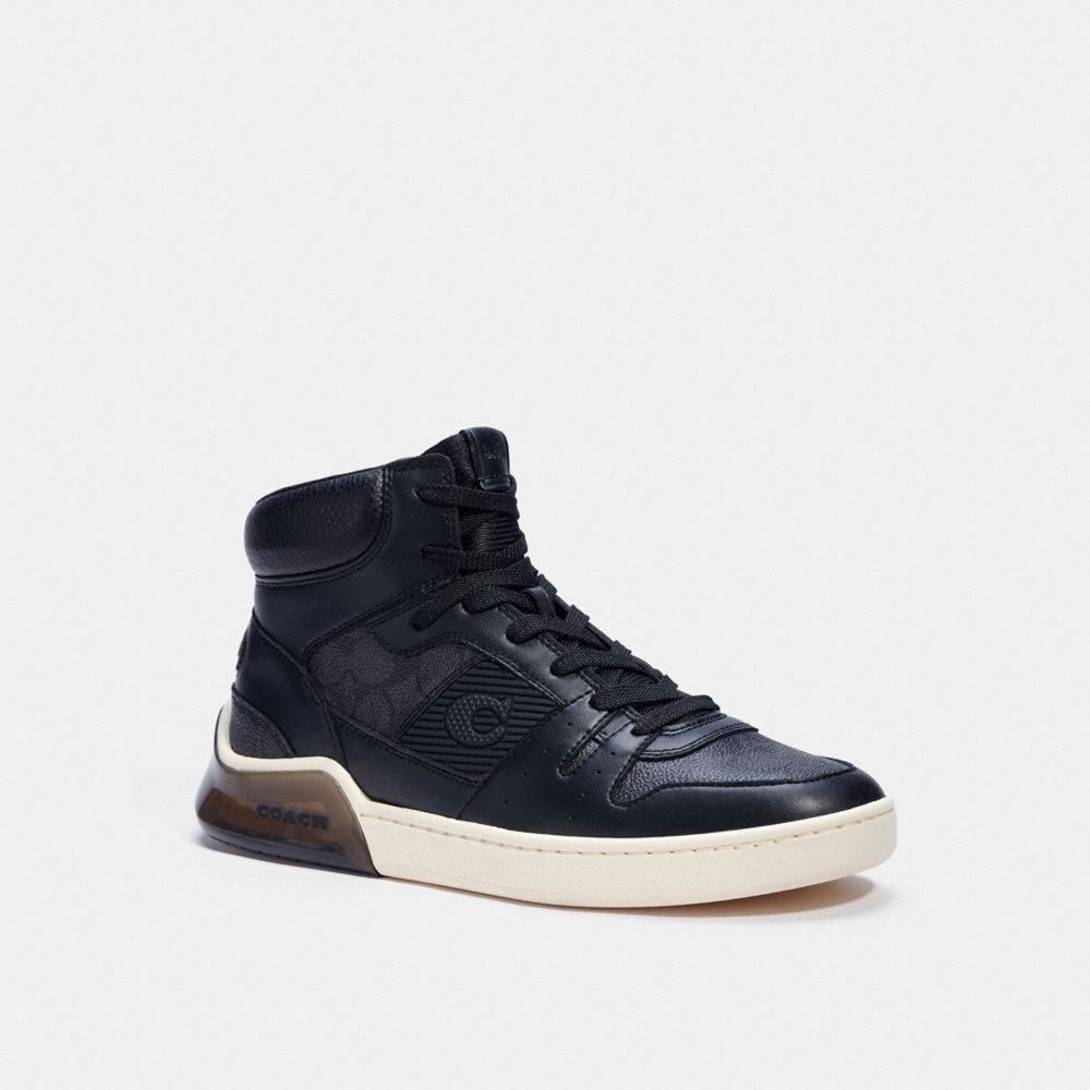 COACH®,CITYSOLE HIGH TOP SNEAKER IN SIGNATURE CANVAS,Signature Coated Canvas/Leather,CHARCOAL BLACK,Front View