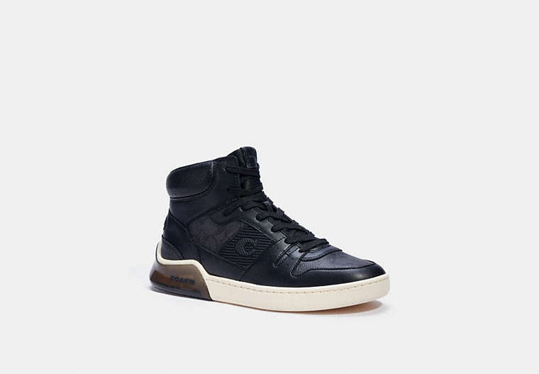 COACH®,CITYSOLE HIGH TOP SNEAKER IN SIGNATURE CANVAS,Signature Coated Canvas/Leather,CHARCOAL BLACK,Front View