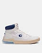 COACH®,CITYSOLE HIGH TOP SNEAKER,Leather,Chalk True Navy,Angle View