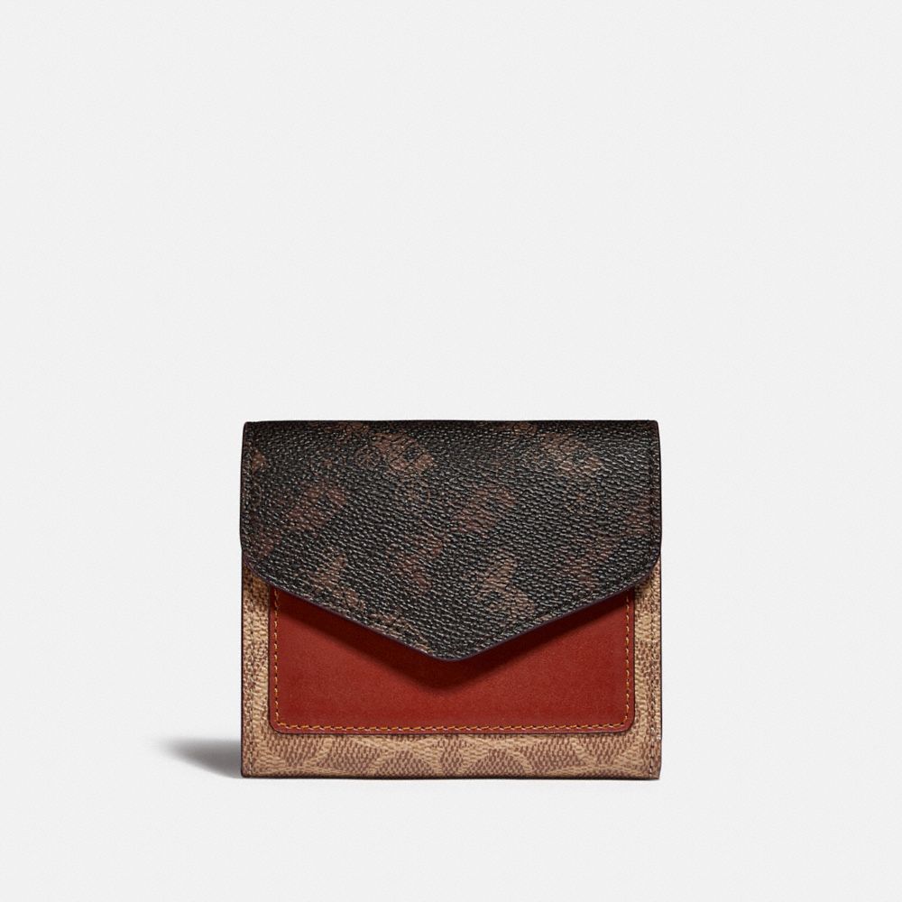 COACH®,WYN SMALL WALLET WITH HORSE AND CARRIAGE PRINT,Coated Canvas,Brass/Tan Brown Rust,Front View