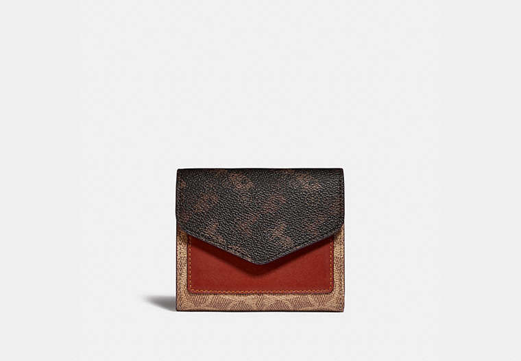 COACH®,WYN SMALL WALLET WITH HORSE AND CARRIAGE PRINT,Coated Canvas,Brass/Tan Brown Rust,Front View