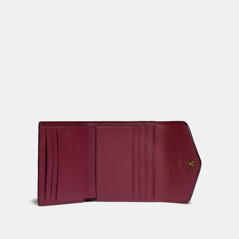 COACH®,Wyn Small Wallet With Horse And Carriage Print,Canvas,Leather,Calfskin Leather,Tri Fold,Color Block,Casual,Multi Color,Inside View,Top View