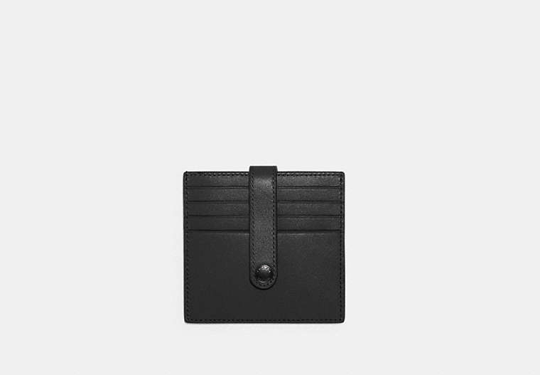 COACH®,HERITAGE CARD CASE,Leather,Gunmetal/Black,Front View