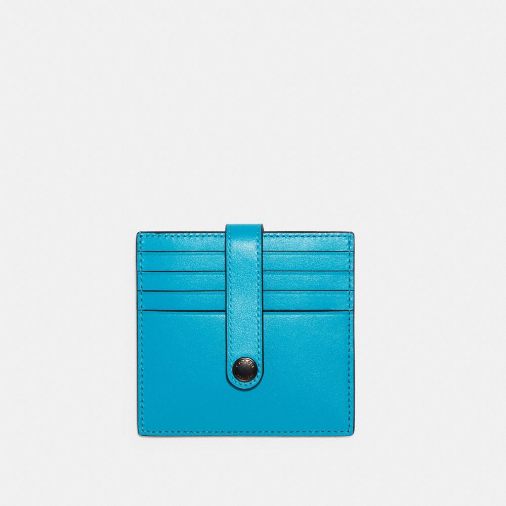 COACH®,HERITAGE CARD CASE,Gunmetal/Vivid Turquoise,Front View