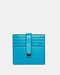 COACH®,HERITAGE CARD CASE,Leather,Gunmetal/Vivid Turquoise,Front View