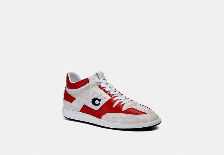 COACH®,CITYSOLE MID TOP SNEAKER,Leather,Chalk Electric Red,Front View