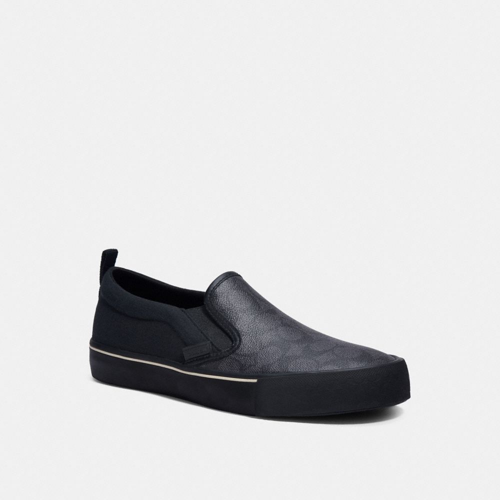 COACH®,CITYSOLE SKATE SLIP ON SNEAKER,Signature Coated Canvas/Fabric,Charcoal Black,Front View