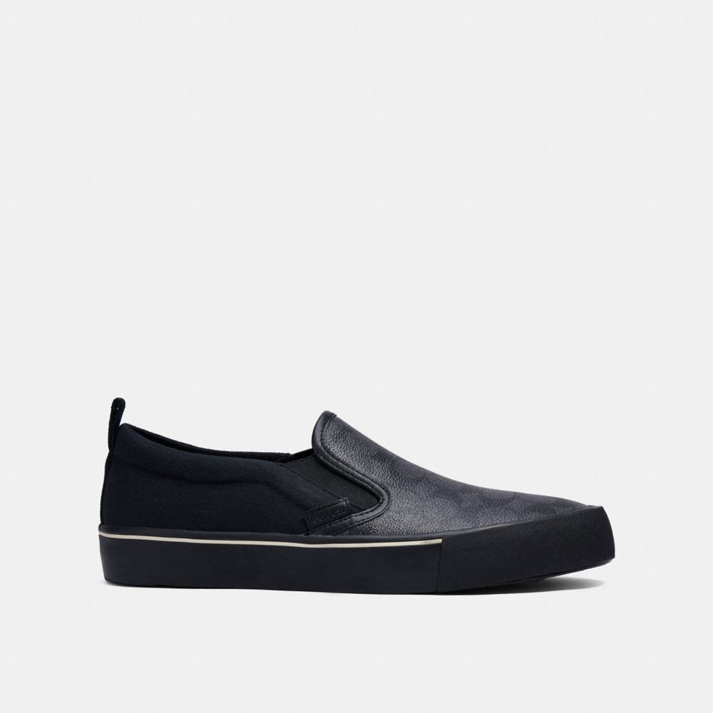 COACH®,CITYSOLE SKATE SLIP ON SNEAKER,Signature Coated Canvas/Fabric,Charcoal Black,Angle View