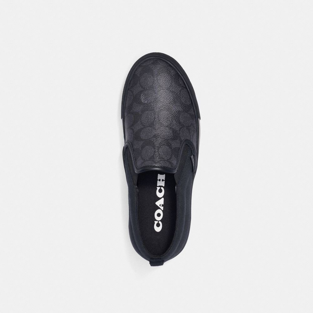 COACH®,CITYSOLE SKATE SLIP ON SNEAKER,Signature Coated Canvas/Fabric,Charcoal Black,Inside View,Top View