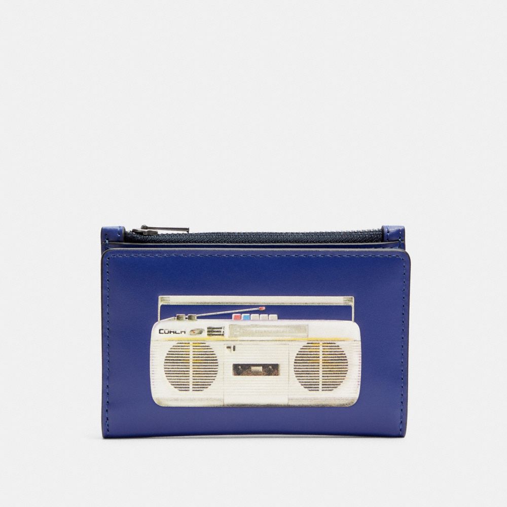 Porte-cartes mince à deux volets avec graphique de radio portative des années 1980