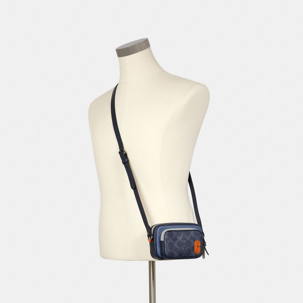Mini edge double pouch crossbody with coach patch hot sale