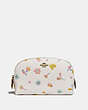 COACH®,COSMETIC CASE 17 WITH WATERCOLOR FLORAL PRINT,Pebble Leather,Brass/Chalk Multi,Front View