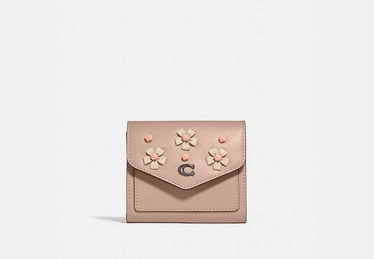 COACH®,WYN SMALL WALLET WITH TEA ROSE KNOT,Smooth Leather,Pewter/Taupe,Front View