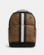 COACH®,GRAHAM BACKPACK IN BLOCKED SIGNATURE CANVAS WITH VARSITY STRIPE,X-Large,Gunmetal/Khaki Multi,Front View