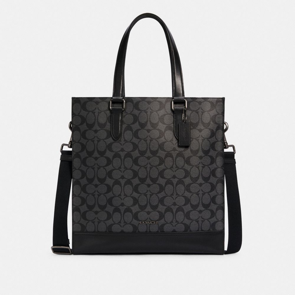 COACH®,GRAHAM STRUCTURED TOTE BAG IN SIGNATURE CANVAS,Signature Canvas,Large,Office,Gunmetal/Charcoal/Black,Front View