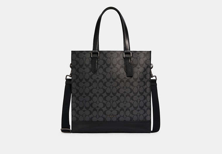 COACH®,GRAHAM STRUCTURED TOTE IN SIGNATURE CANVAS,pvc,Large,Office,Gunmetal/Charcoal/Black,Front View