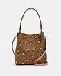 COACH®,SMALL TOWN BUCKET BAG IN SIGNATURE CANVAS WITH HEART FLORAL PRINT,n/a,Medium,Gold/Khaki Red Multi Wine,Front View