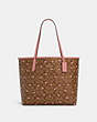 COACH®,CITY TOTE IN SIGNATURE CANVAS WITH HEART FLORAL PRINT,Large,Gold/Khaki Red Multi Wine,Front View