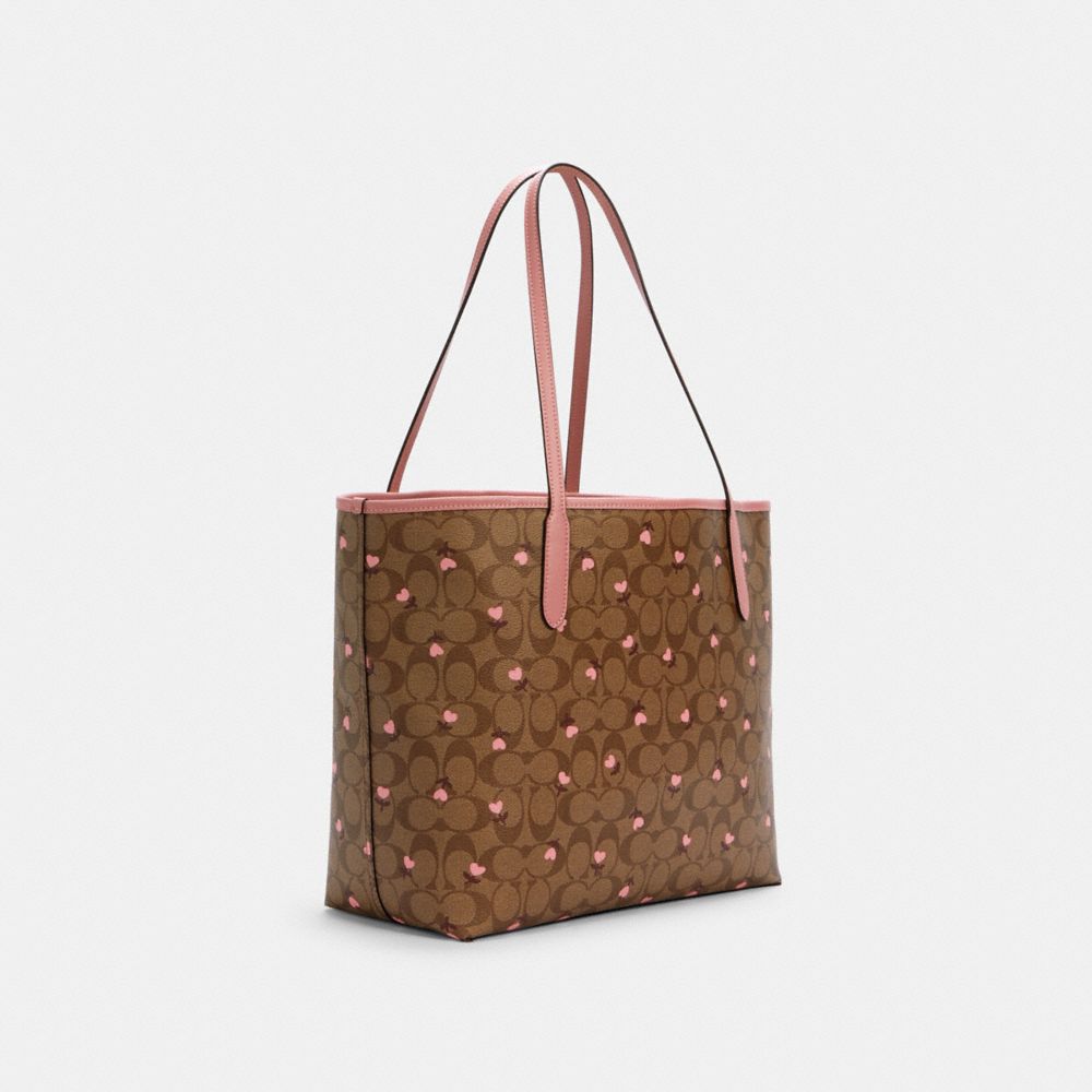 Coach City Tote in Signature Canvas with Heart Cherry Print