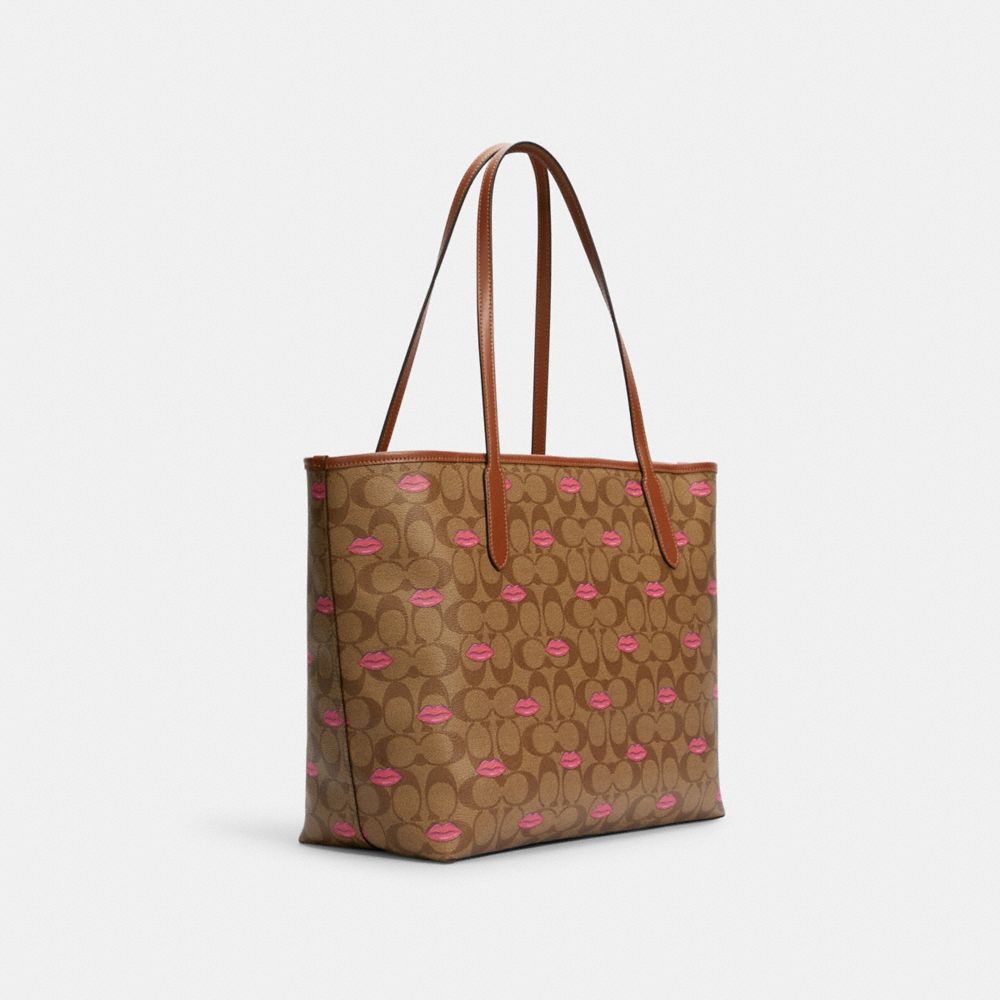 COACH Outlet City Tote In Signature Canvas With Lips Print