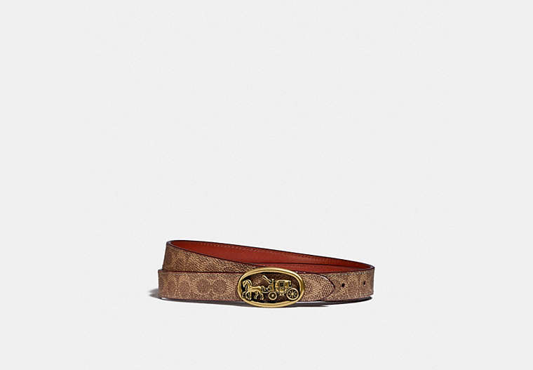 COACH®,HORSE AND CARRIAGE MEDALLION BUCKLE REVERSIBLE BELT, 20MM,Signature Coated Canvas,Brass/Tan/Rust,Front View image number 0