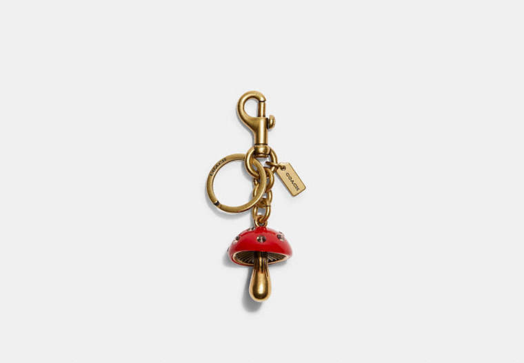 COACH®,MUSHROOM BAG CHARM,Brass/Red,Front View