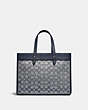 COACH®,FIELD TOTE 30 IN SIGNATURE JACQUARD,Signature Jacquard,Large,Brass/Navy Midnight Navy,Back View