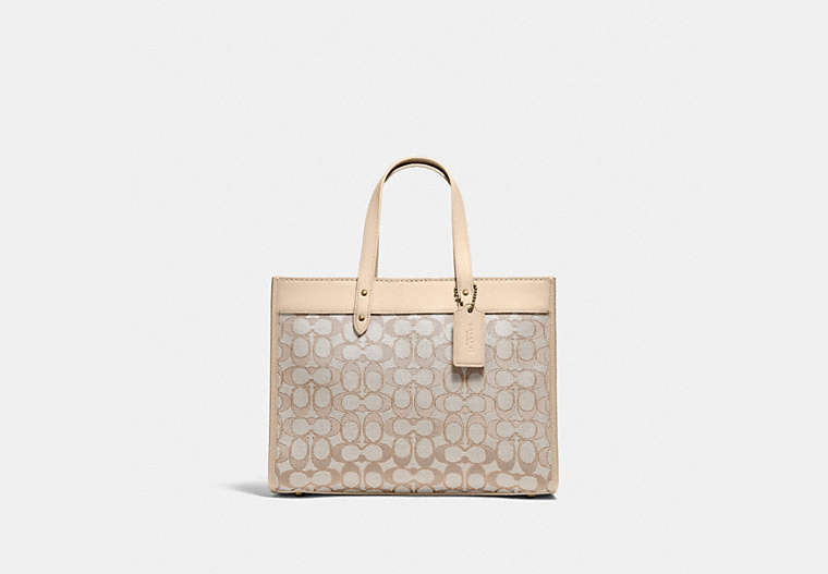 COACH®,FIELD TOTE 30 IN SIGNATURE JACQUARD,Signature Jacquard,Large,Brass/Stone Ivory,Front View