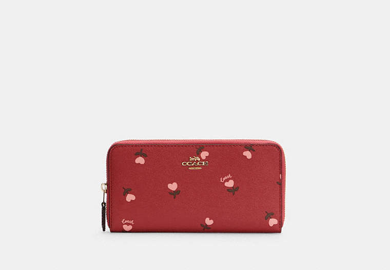 COACH®,ACCORDION ZIP WALLET WITH HEART FLORAL PRINT,pvc,Gold/Wine Multi,Front View