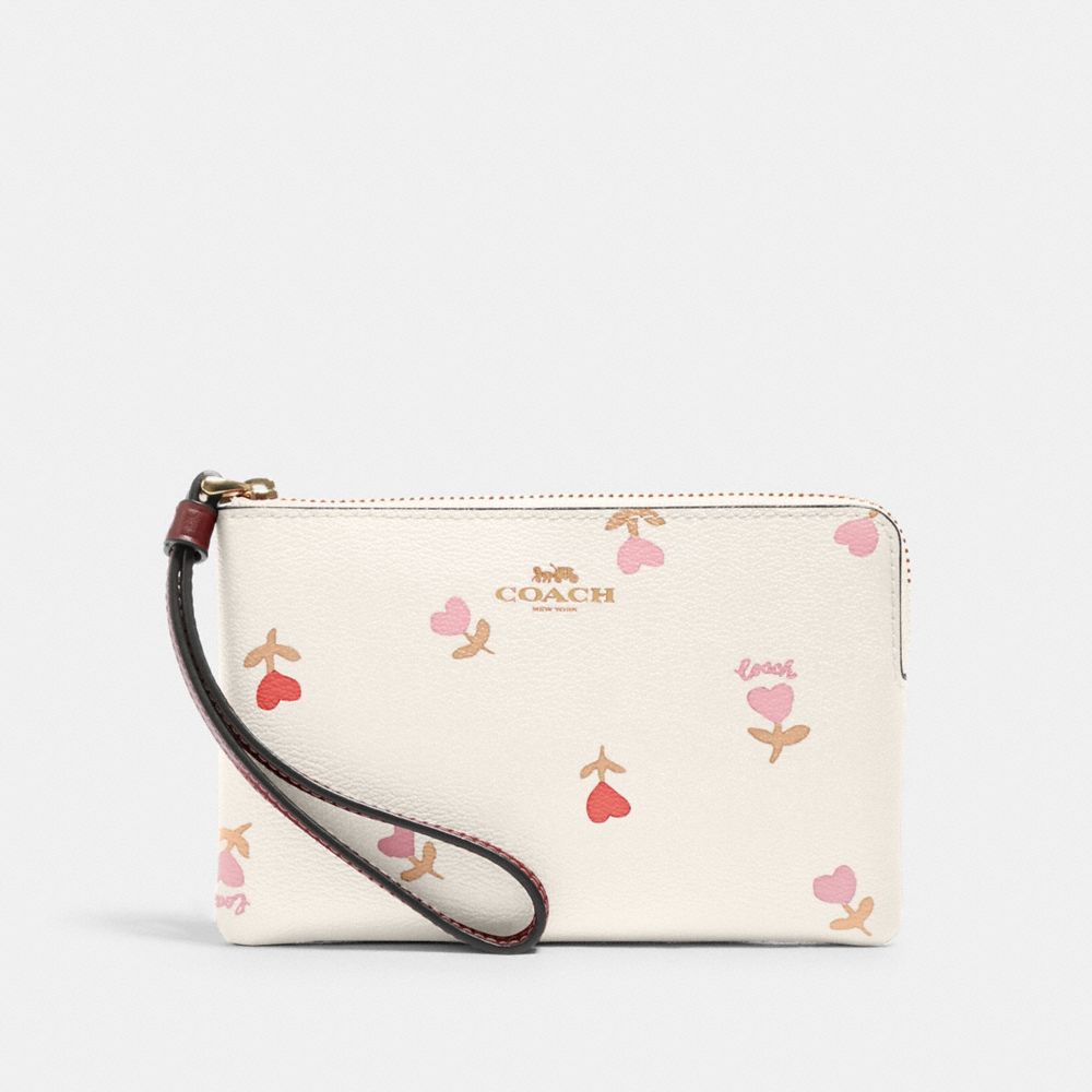 Coach Corner Zip Wristlet With Coach Heart Print