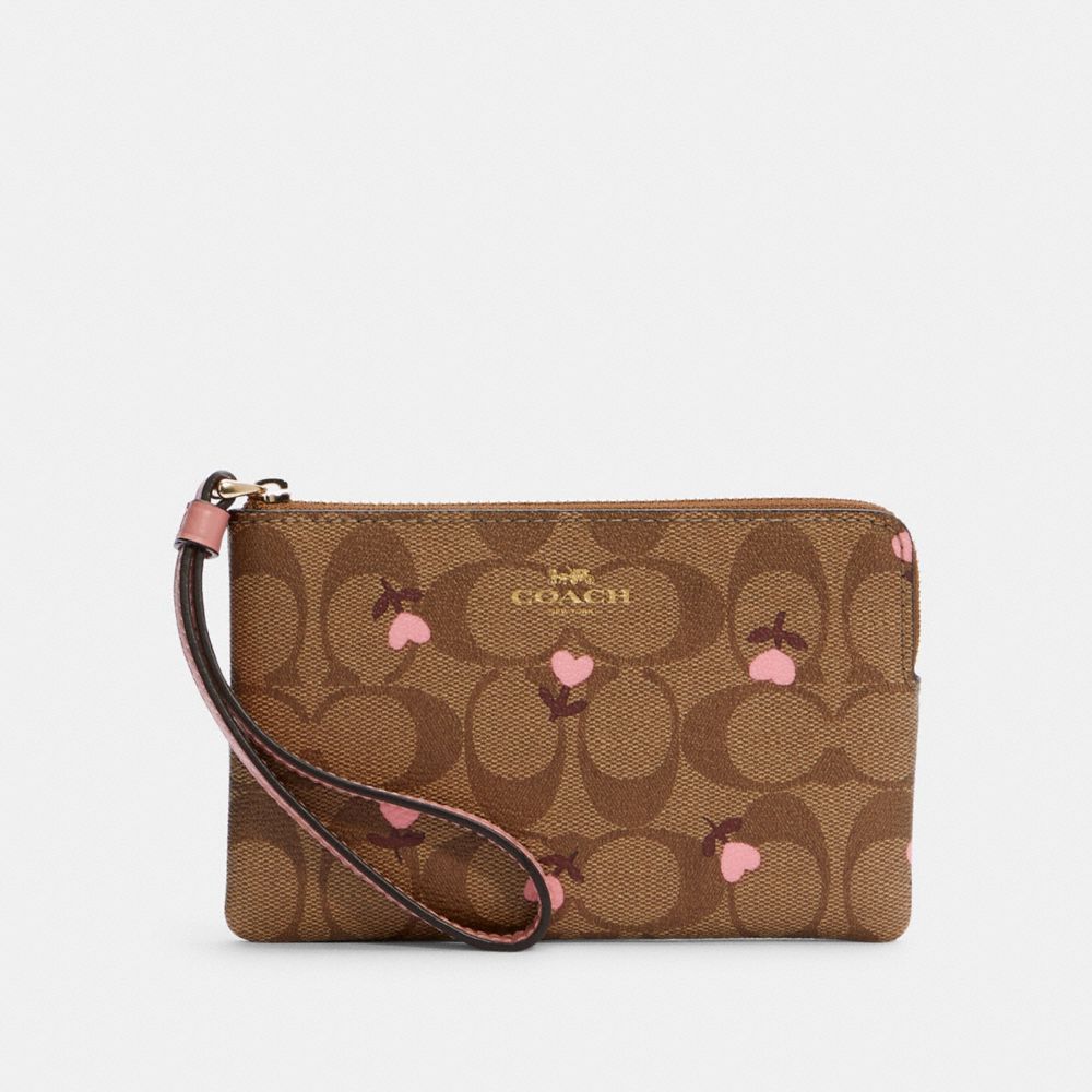 COACH® Outlet | Corner Zip Wristlet In Signature Canvas With Heart