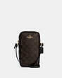 COACH®,NORTH/SOUTH ZIP CROSSBODY IN SIGNATURE CANVAS,Mini,Gold/Brown Black,Front View