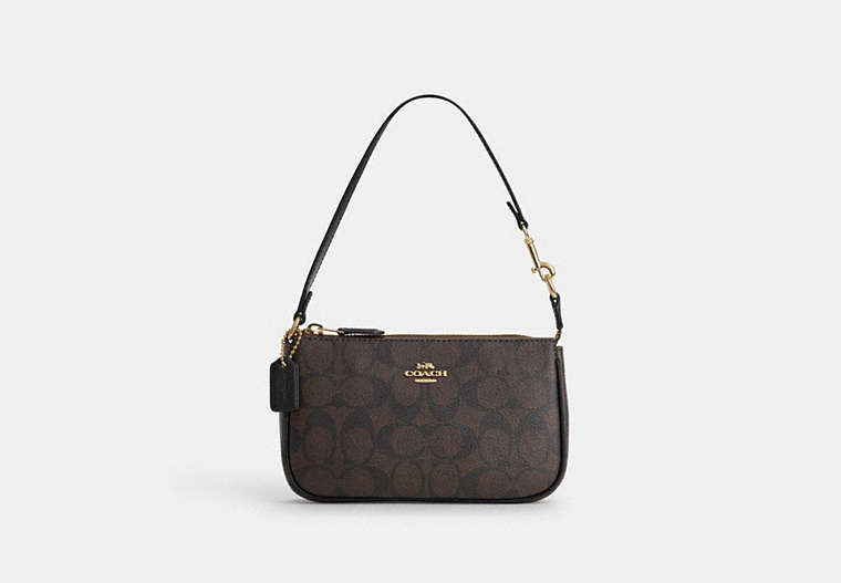 COACH®,NOLITA 19 IN SIGNATURE CANVAS,pvc,Small,Anniversary,Gold/Brown Black,Front View image number 0