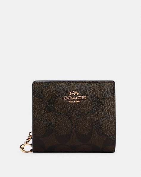 COACH®,SNAP WALLET IN SIGNATURE CANVAS,pvc,Gold/Brown Black,Front View