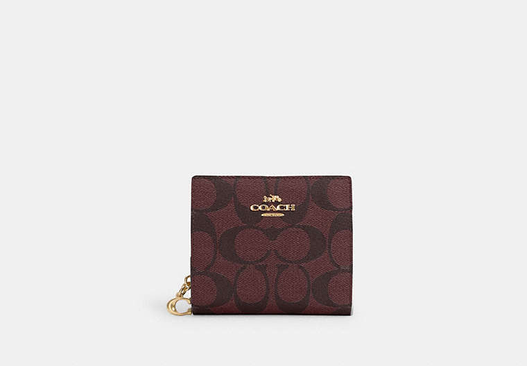 COACH®,SNAP WALLET IN SIGNATURE CANVAS,pvc,Mini,Gold/Oxblood Multi,Front View